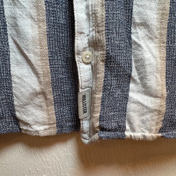 Hollister California Men’s Striped Button Shirt XS Blue Beige Linen Blend Casual - Picture 3 of 7